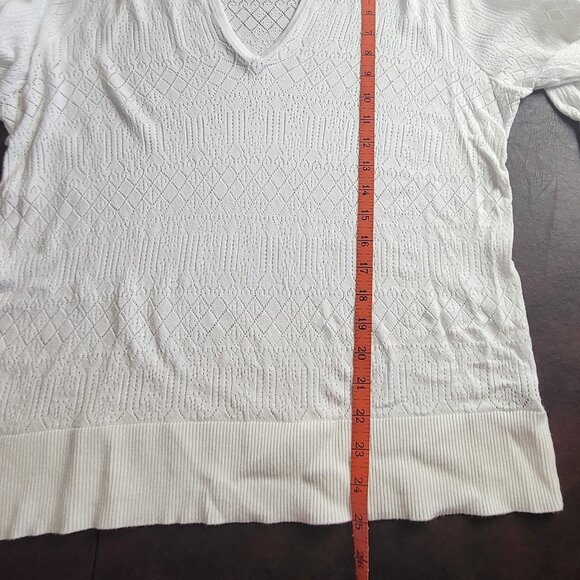 Torrid white open knit lightweight sweater with drawstring at neck size 0 or M/L - Picture 10 of 12